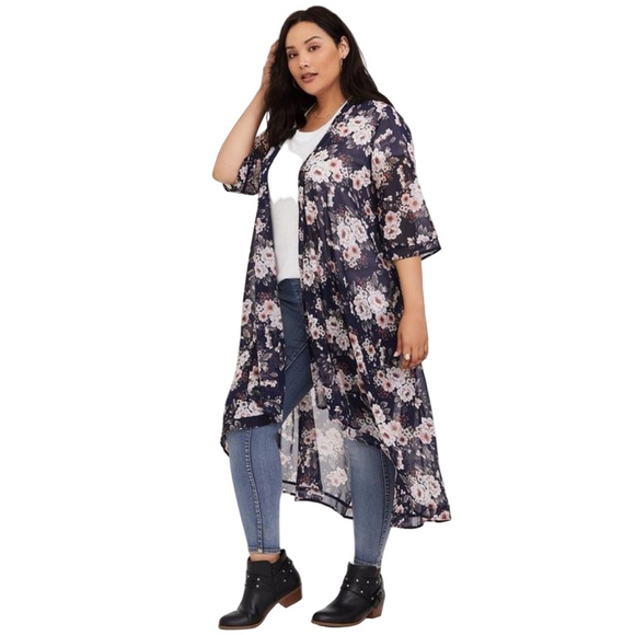 torrid Tops - TORRID Chiffon Maxi High-Low Floral Kimono 00/0 M/L